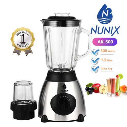 Nunix AK-500 Powerful 2 In 1 Blender - With Glass Jar ,1.5L, Overheat Protection, Grinder, 500W - Image 2