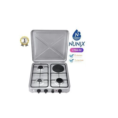 Nunix LT04-02 Table Top 3 Gas + 1 Electric Burner Stove - Aluminum, Metallic Lid - Image 2