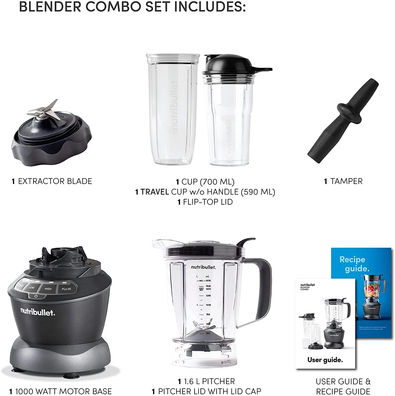 NutriBullet NBC-0910B 1000W Full-Size Blender Combo – Powerful Smoothie & Food Prep Blender - Image 3
