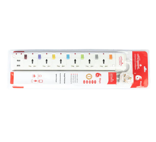 Officepoint URB-6K 6 Way Power Extension Socket With USB Port