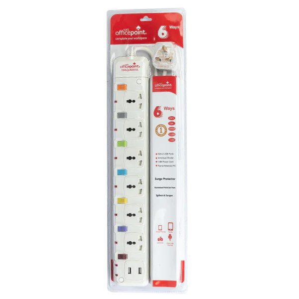 Officepoint URB-6K 6 Way Power Extension Socket With USB Port - Image 2