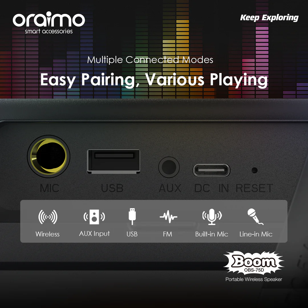 Oraimo Bass Go Boom OBS-75D Portable Wireless Speaker - Heavy Bass, IPX5 Waterproof - Image 3