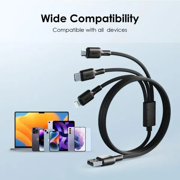Oraimo OCD-X93 Duraline 3 1.2M 3A Type A to Micro-USB/Type-C/Lightning 3 in 1 Fas Charging Data Cable - Image 5
