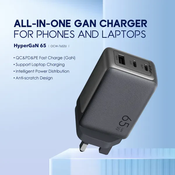 Oraimo OCW-7652U-116CC HyperGaN 65W Faster Charge Wall Charger Kit with 100W CC Cable - Image 2