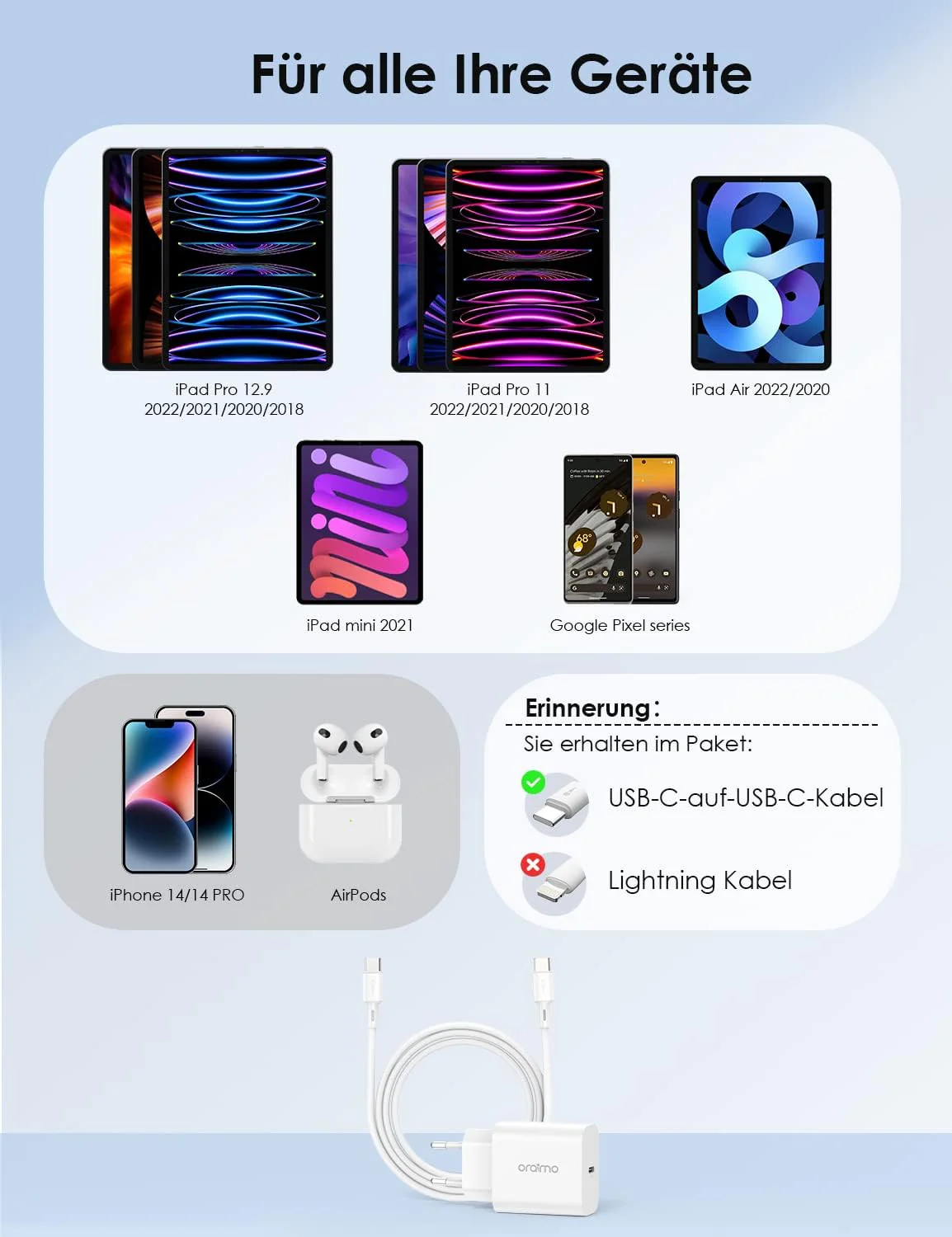 Oraimo OCW-U106S-CC54 20W USB C Charger with Type C Charging Cable - Image 4