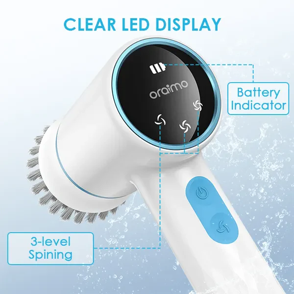 Oraimo OSS-204A Ultra Cleaner Scrubber Cordless 1.5H Runtime Electric Spin Brush with 5 Replacement Heads - Image 5