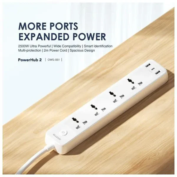 Oraimo OWS-U351 PowerHub C 2M 4-AC 3-USB Power Strip Extension Cable - Image 2