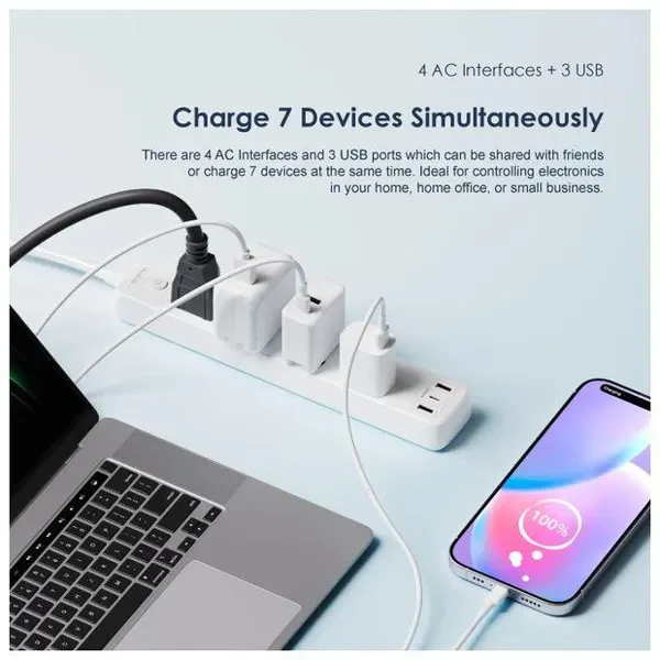 Oraimo OWS-U351 PowerHub C 2M 4-AC 3-USB Power Strip Extension Cable - Image 3
