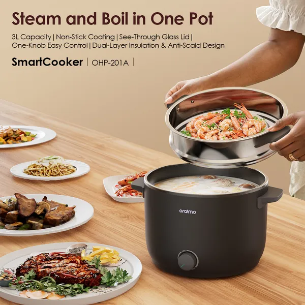 Oraimo Smart Cooker OHP-201A 1000W 3L Electric Cooker – Efficient 1000W cooking performance that ensures quick and convenient meal preparation for everyday home use - Image 3