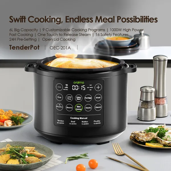 Oraimo TenderPot OEC-201A 6L 1000W Electric Pressure Cooker – Makes cooking faster and more convenient for everyday meals - Image 3