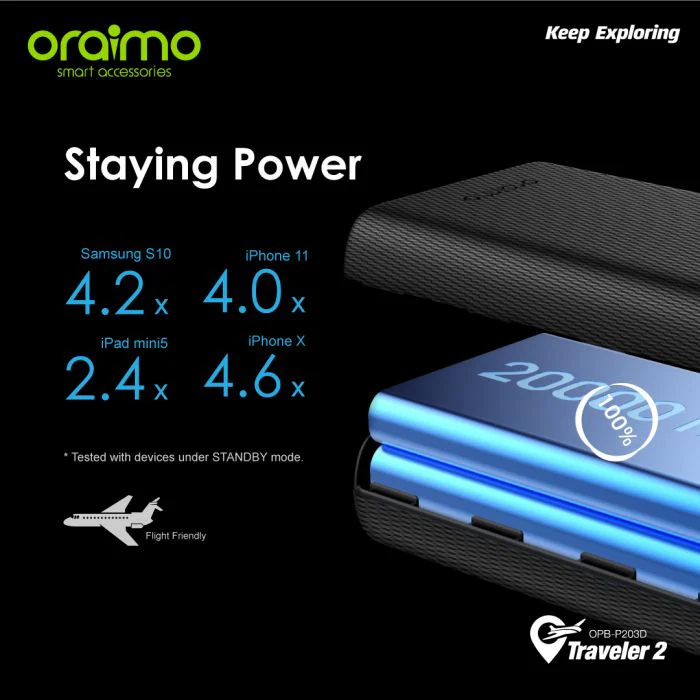 Oraimo Traveler-2 20000mAh 2.1A Fast Charging Portable Power Bank - Image 2