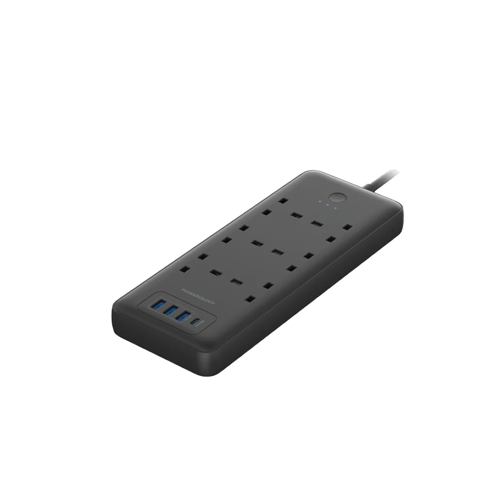Powerology 48W 6AC 1x PD USB-C and 3x QC USB-A Power Strip with UK Plug - Image 2