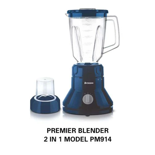 PREMIER PM914 2-in-1 Blender – Powerful Motor, Dual Function for Smoothies & Grinding, Durable, Easy-to-Clean, Perfect for Home, Office & Small Commercial Kitchens