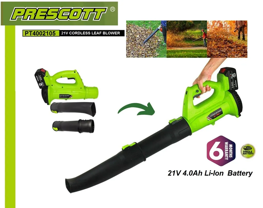 Prescott PT4002105 – 21V Cordless Leaf Blower – Powerful Electric Handheld Blower for Yard, Garden, Garage – Lightweight Rechargeable Lithium Battery Blower for Leaves , Dust, Debris – High-Speed Airflow Power Tool - Image 2