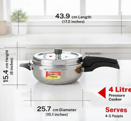 Prestige MT/112 4L Aluminum Pressure Cooker – Fast & Efficient Cooking, Durable Aluminum Build, Ideal for Home, Office & Small Commercial Kitchens - Image 2