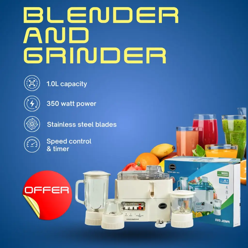 Primdale PMDL-265 4-in-1 Food Processor, Blender & Grinder – 350W Powerful Multi-Function Kitchen Appliance - Image 2