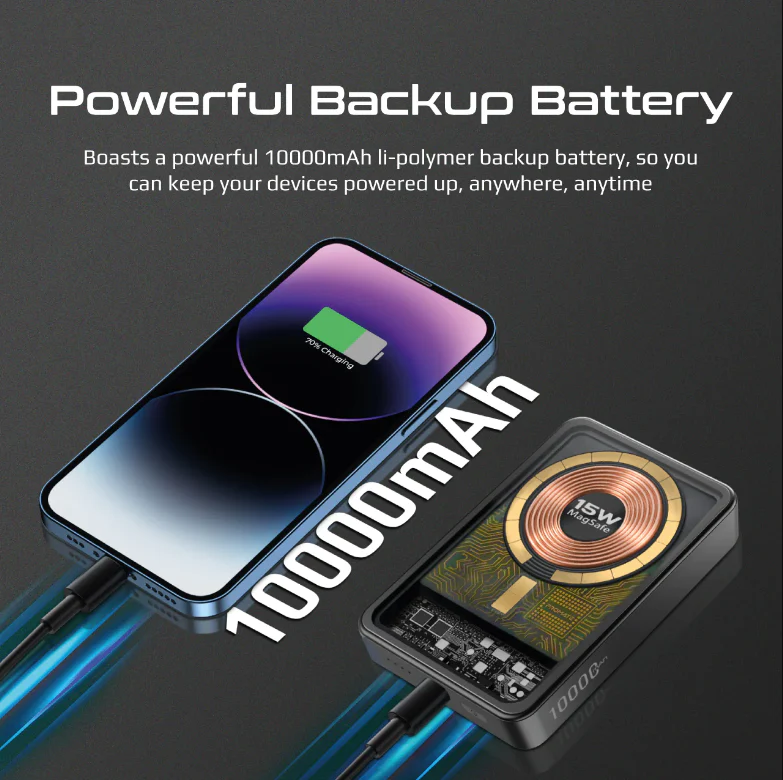 Promate 10000mAh Magnetic Wireless Charging Power Bank(LUCIDPACK-10) - 15W Magnetic Wireless Charger, 20W USB-C Power Delivery, 10000mAh of Power Output - Image 2