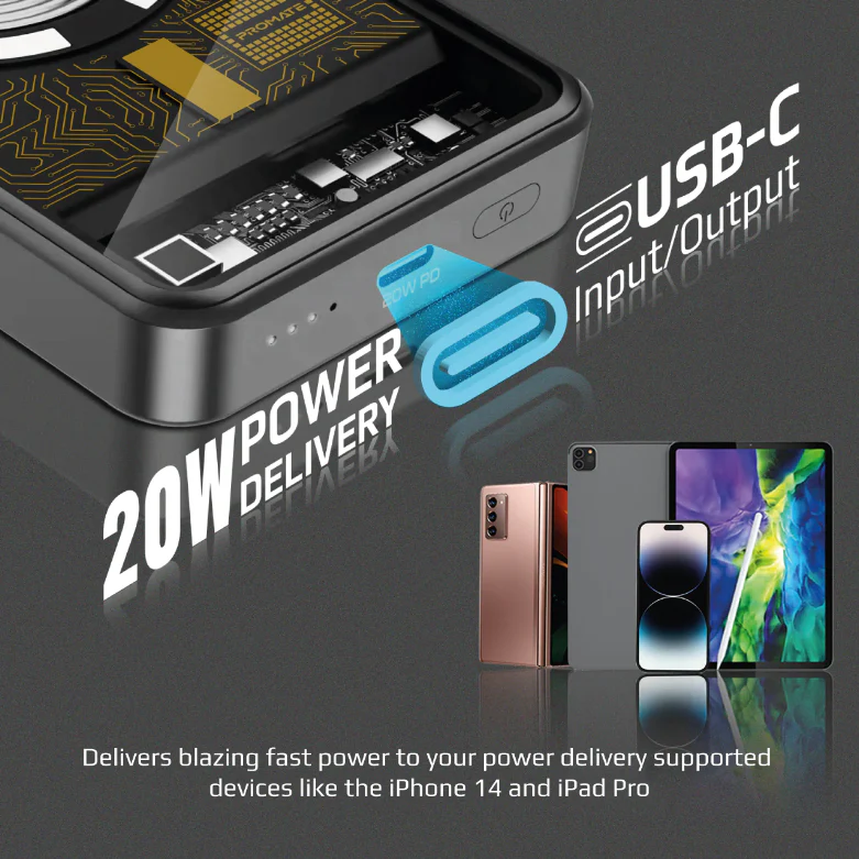 Promate 10000mAh Magnetic Wireless Charging Power Bank(LUCIDPACK-10) - 15W Magnetic Wireless Charger, 20W USB-C Power Delivery, 10000mAh of Power Output - Image 6