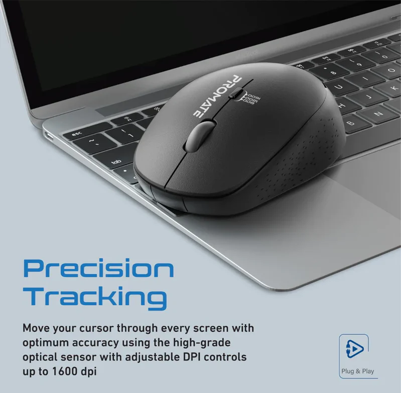 Promate 1600DPI Dual Tone Ergonomic Wireless Mouse (TRACKER) - Adjustable 1600 DPI, MaxComfort Ergonomic Design - Image 3