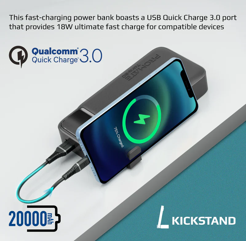 Promate 20000mAh Ultra Slim Power Bank (TORQ-20) - 20W Power Delivery, Quick Charge 3.0 Ports - Image 4