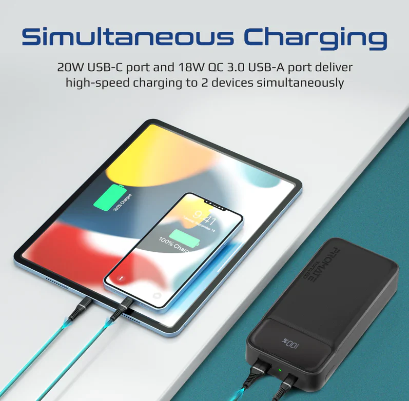 Promate 20000mAh Ultra Slim Power Bank (TORQ-20) - 20W Power Delivery, Quick Charge 3.0 Ports - Image 5