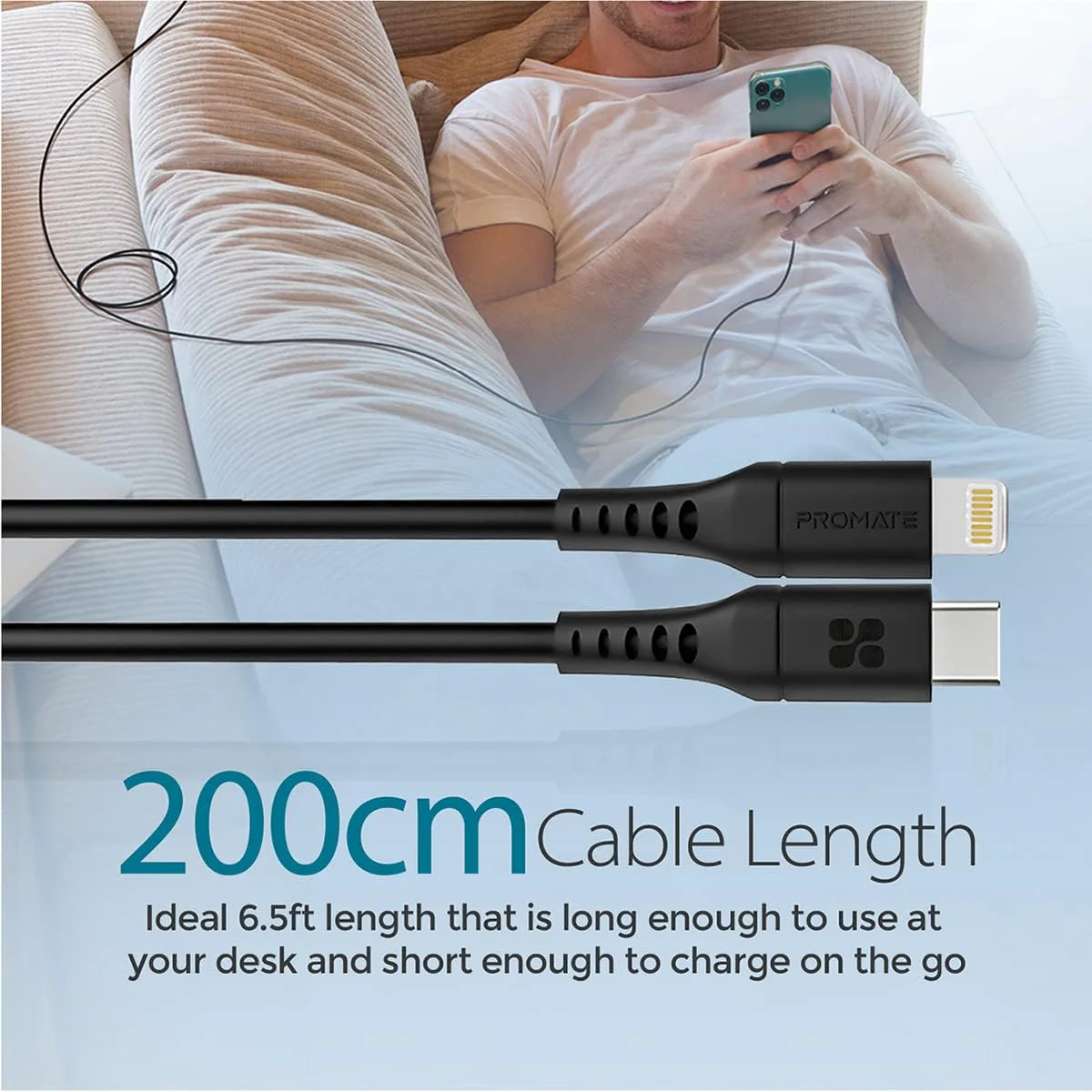 Promate 20W Power Delivery Fast Charging USB-C to Lightning 2M Cable (PowerLink-200) - Image 6