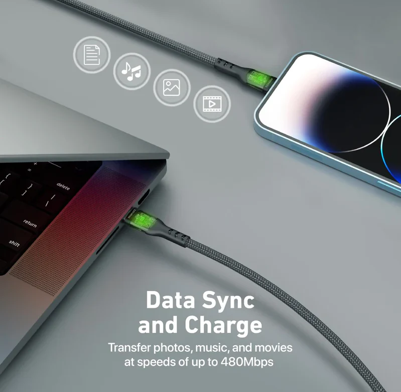 Promate 27W USB-C to Lightning Transparent Shells Cable (TRANSLINE-CI) - 1.2M Length, 27W Power Delivery, LED Lights - Image 6