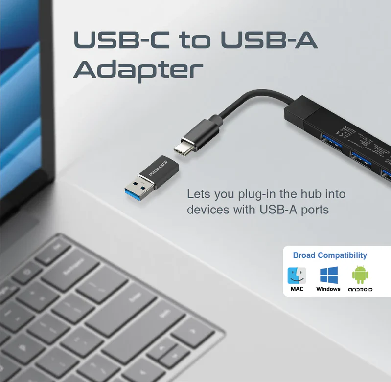 Promate 4-in-1 Multi-Port USB-C Data Hub (LITEHUB-4) - 4 USB Ports, USB-C to USB-A Adapter - Image 7