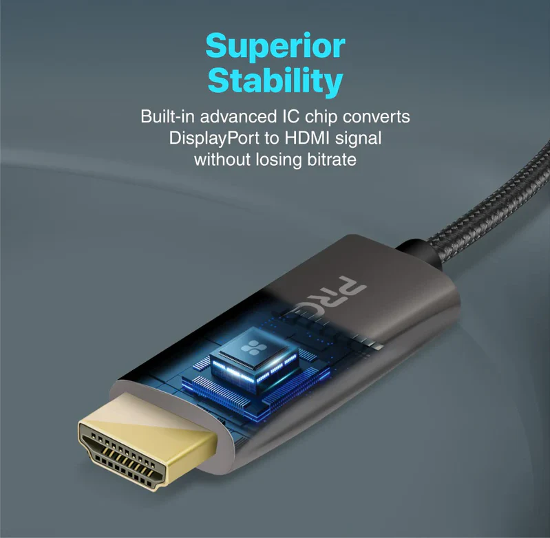 Promate 4K@60Hz DisplayPort to HDMI Cable (PROLINK-DP200) - 4K@60Hz High-Definition, 2m Cable Length - Image 5