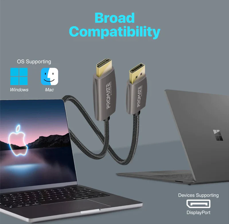 Promate 4K@60Hz DisplayPort to HDMI Cable (PROLINK-DP200) - 4K@60Hz High-Definition, 2m Cable Length - Image 7