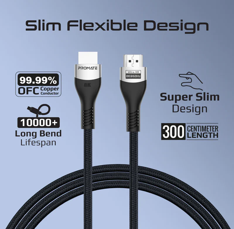Promate 8K@60Hz Ultra High-Speed HDMI 2.1 Cable (PRIMELINK8K-300) - 8K@60Hz High-Definition, 3M Cable Length - Image 5