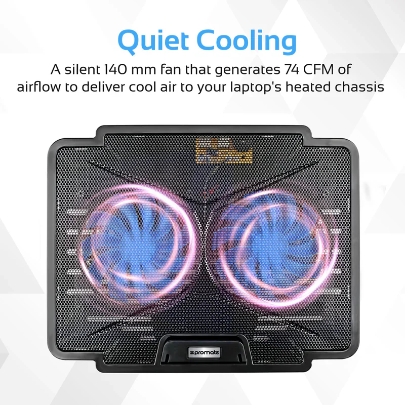 Promate AIRBASE‑1 Laptop Cooling Pad with Silent Fan – Heavy Duty Ergonomic Cooling Stand for Laptops, Notebooks, Gaming, and Professional Workstations - Image 3