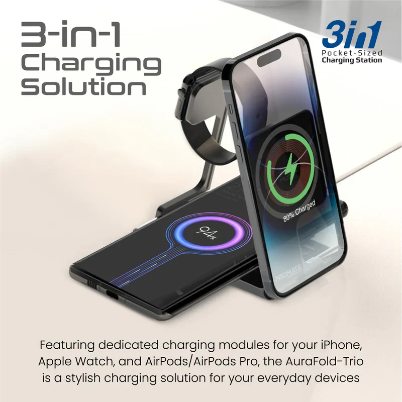 Promate AuraFold-Trio Wireless Charging Station Ultra-Slim - Image 4