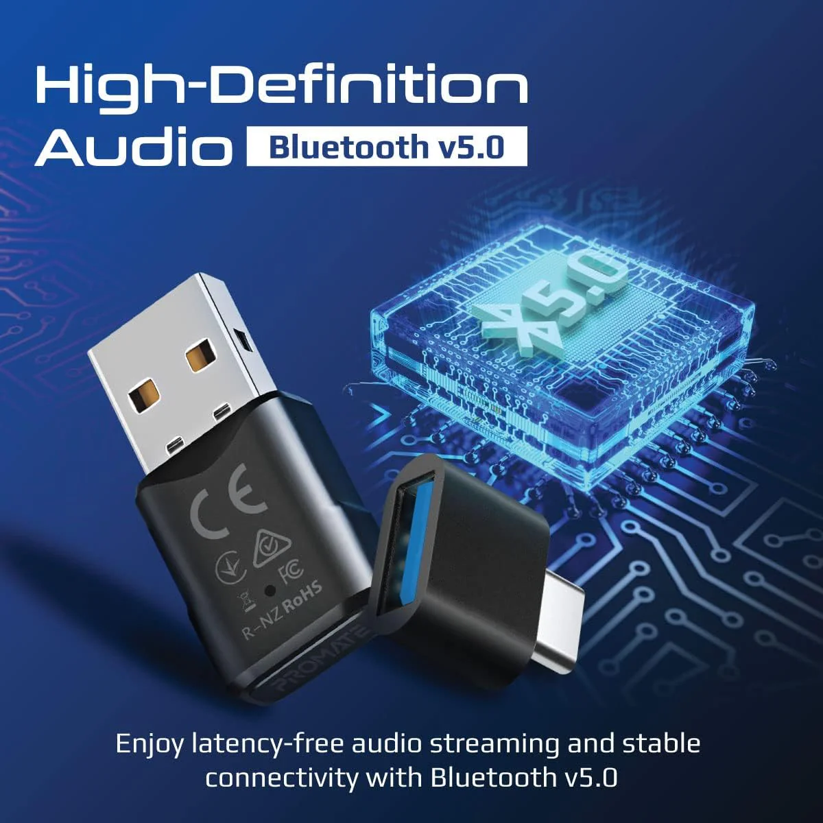 Promate Bluelink MultiPoint Pairing Wireless Audio Adapter - Bluetooth v5.0 Audio Adapter, 20m Transmission Range, Low Power Consumption - Image 3