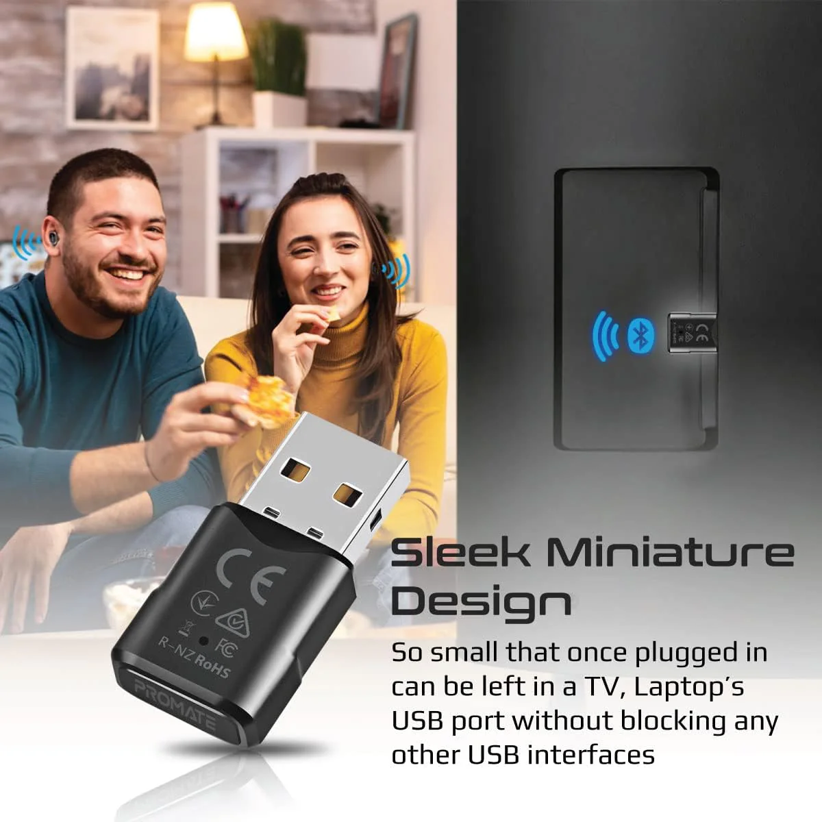 Promate Bluelink MultiPoint Pairing Wireless Audio Adapter - Bluetooth v5.0 Audio Adapter, 20m Transmission Range, Low Power Consumption - Image 4