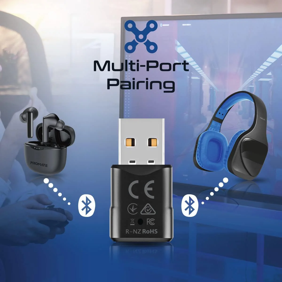 Promate Bluelink MultiPoint Pairing Wireless Audio Adapter - Bluetooth v5.0 Audio Adapter, 20m Transmission Range, Low Power Consumption - Image 6