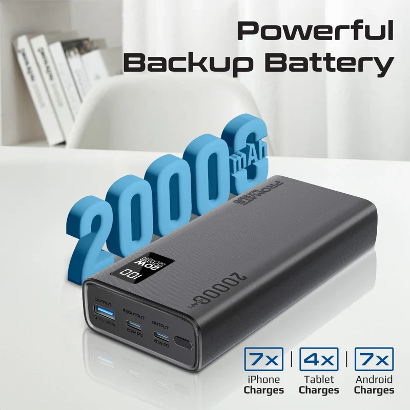 Promate BOLT-20PD 20000mAh PD Fast Charging USB-C Power Bank – For Smartphones, Tablets, Travel, and High Capacity Portable Charging - Image 4