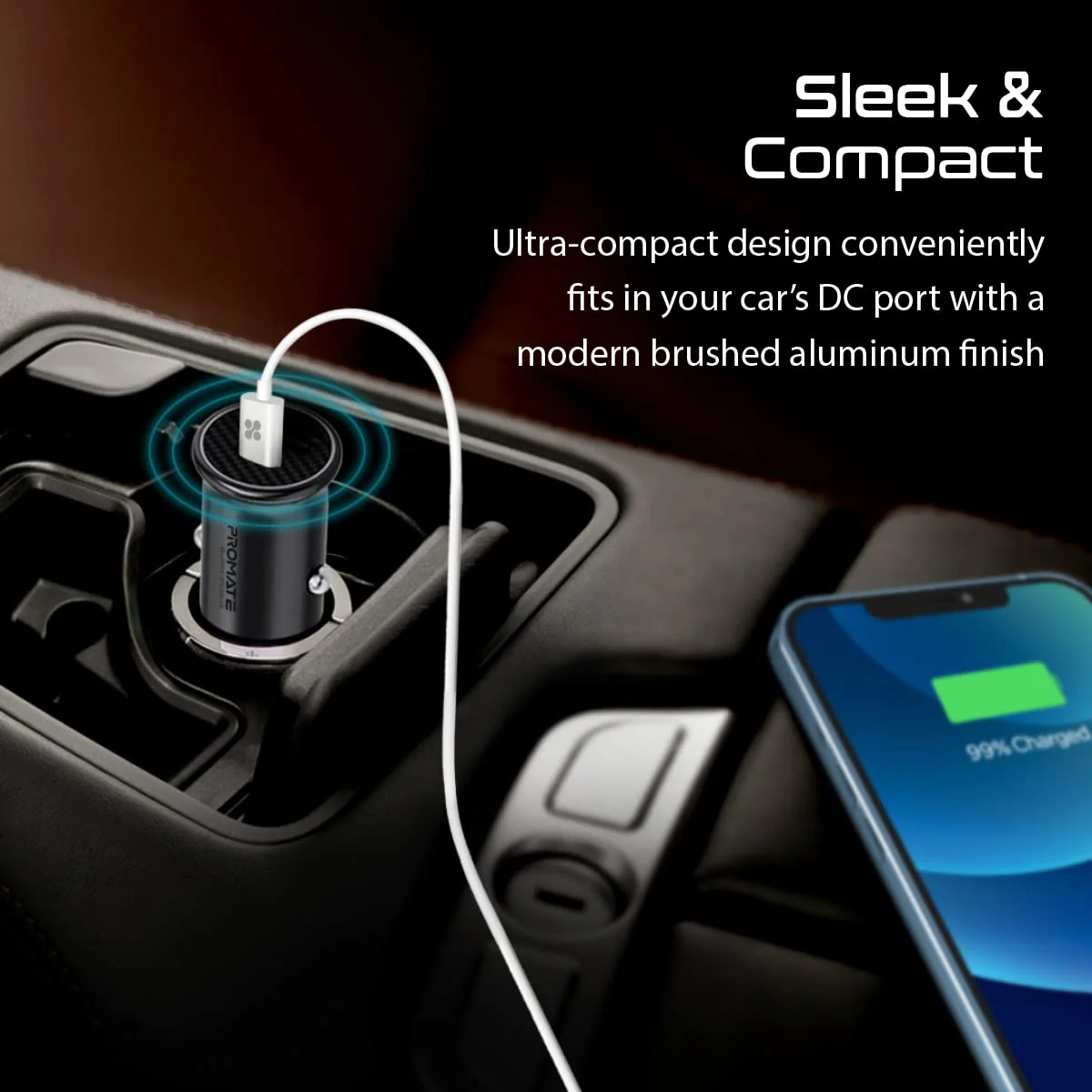 Promate Bullet-PD60 RapidCharge™ Mini Car Charger with 60W Power Delivery & Quick Charge 3.0 - Charge Laptop - Image 4