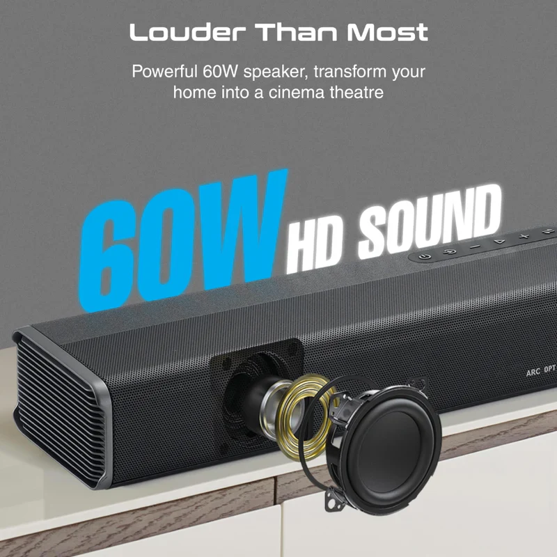 Promate CastBar‑60 60W SoundBar with Subwoofer – High‑Power Premium Audio System for TV, Movies, Gaming, Home Entertainment, and Professional Use - Image 3