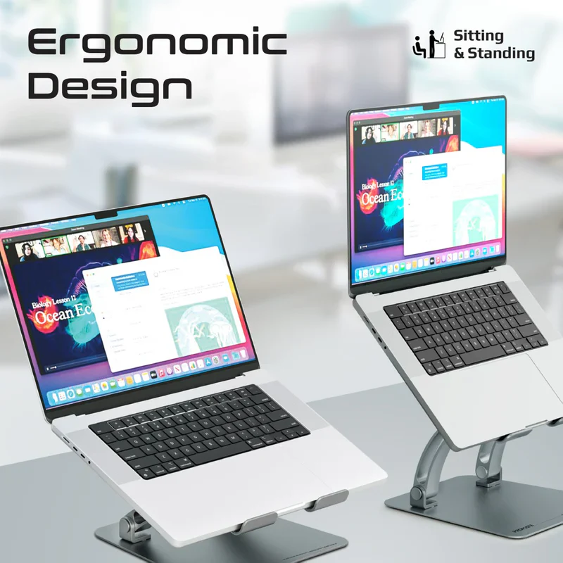 Promate DESKMATE‑7 Ergonomic Multi‑Level Aluminum Laptop Stand – Heavy Duty Adjustable Laptop Riser for Office, Home, and Professional Workstations - Image 2