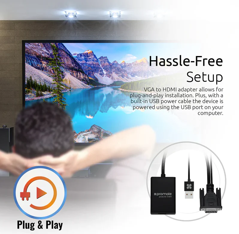Promate HDMI to VGA Display Adapter (PROLINK-V2H) - 1080p HD Resolution Support, Plug & Play Support, Built-in USB Cable for Audio & Power - Image 5