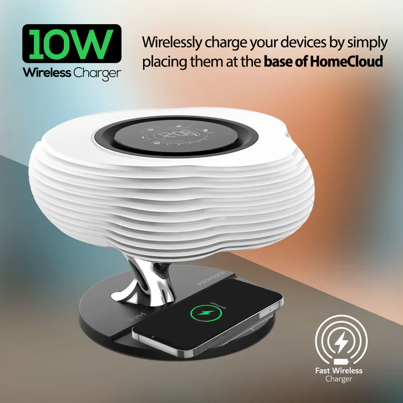 Promate HomeCloud 3-in-1 Cloud Design Wireless Speaker with LED Nightlight and Wireless Charger – Smart Multi-Function Audio System for Home, Office, and Bedroom Use - Image 3