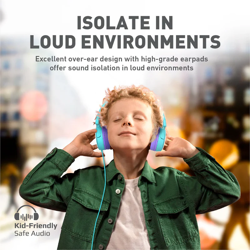 Promate JEWEL HD Stereo KidSafe Wired Headset (Aqua) – Safe High-Definition Audio Headphones for Children, Learning, Gaming, and Multimedia Use - Image 3