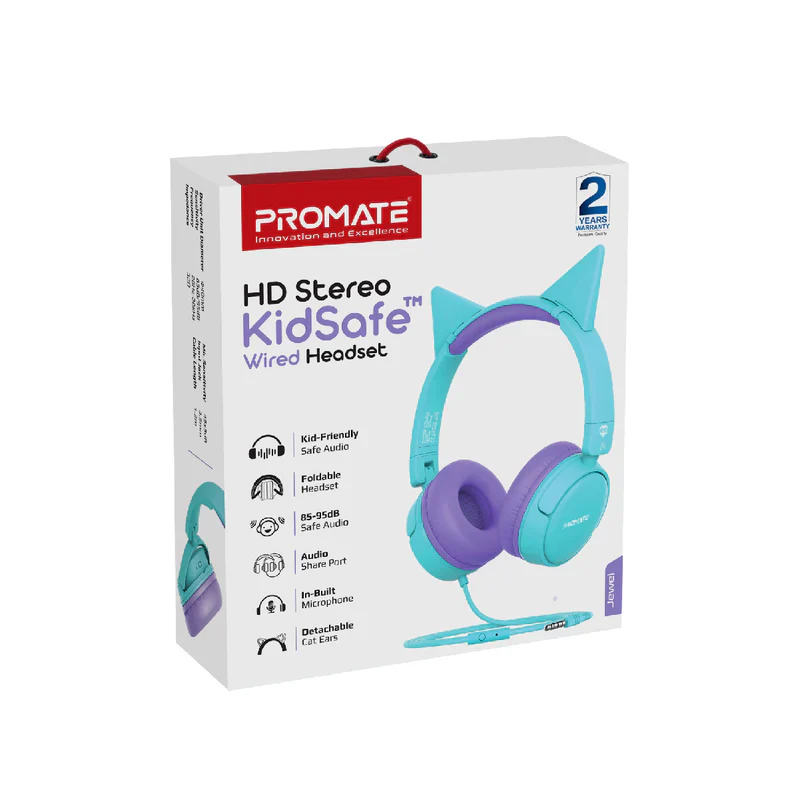 Promate JEWEL HD Stereo KidSafe Wired Headset (Aqua) – Safe High-Definition Audio Headphones for Children, Learning, Gaming, and Multimedia Use - Image 4