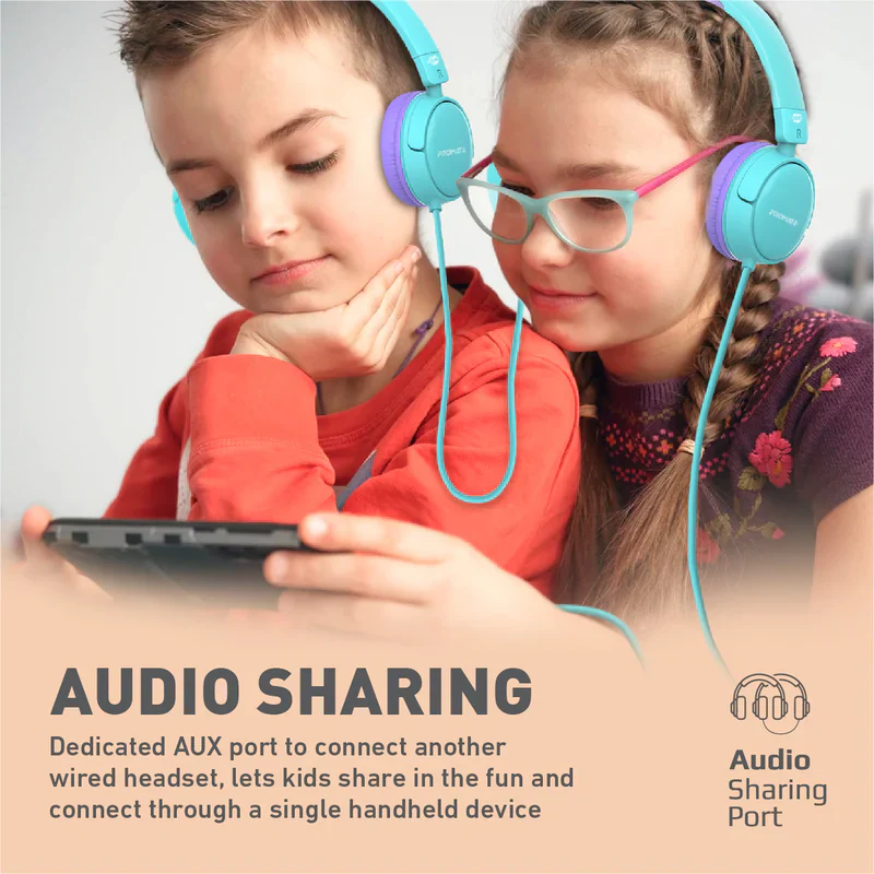 Promate JEWEL HD Stereo KidSafe Wired Headset (Aqua) – Safe High-Definition Audio Headphones for Children, Learning, Gaming, and Multimedia Use - Image 5