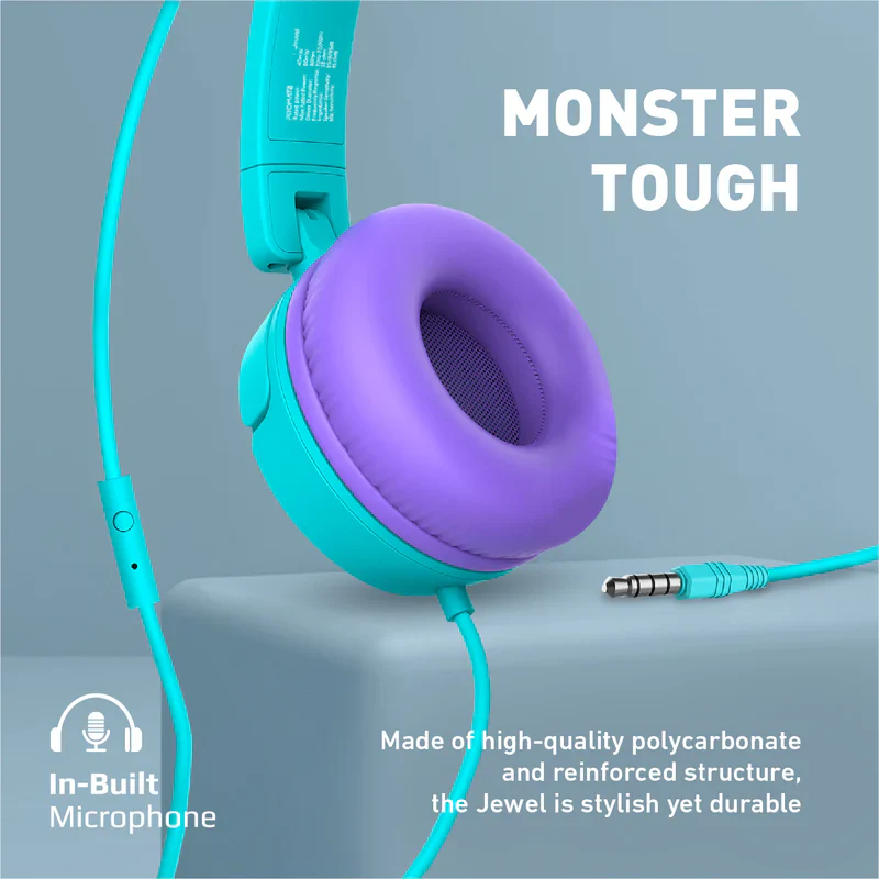 Promate JEWEL HD Stereo KidSafe Wired Headset (Aqua) – Safe High-Definition Audio Headphones for Children, Learning, Gaming, and Multimedia Use - Image 6