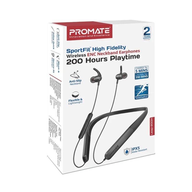 Promate LEAP-200H Wireless Neckband Earphones – Professional Heavy Duty Bluetooth Earphones for Sports, Travel, Office, and Industrial Use - Image 7