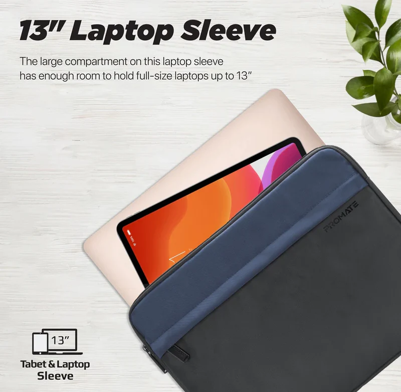 Promate Lightweight 300D Twill Polyester 13" Laptop Sleeve (LIMBER-SB) - Water-Resistant, 1 Main Compartment, 1 Front Pocket, For Laptops Up to 13" - Image 3