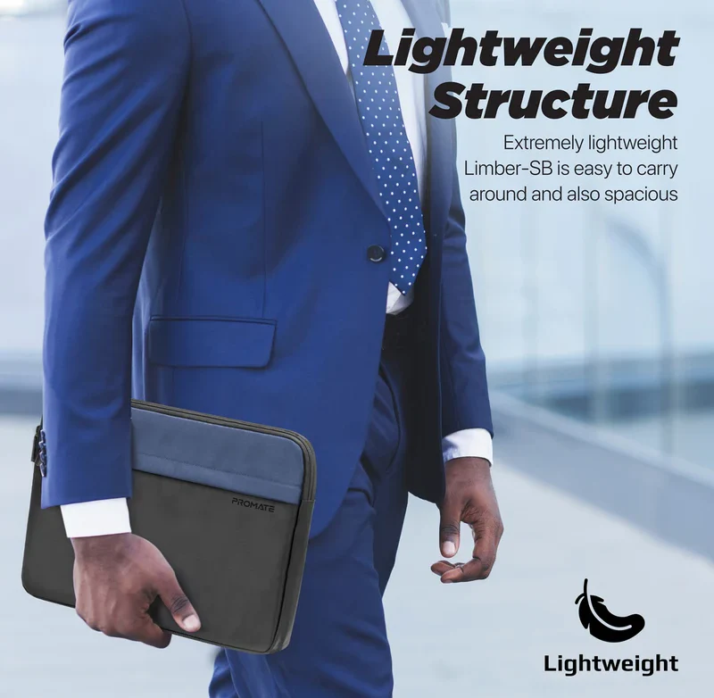 Promate Lightweight 300D Twill Polyester 13" Laptop Sleeve (LIMBER-SB) - Water-Resistant, 1 Main Compartment, 1 Front Pocket, For Laptops Up to 13" - Image 4
