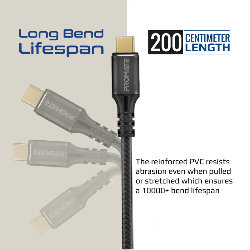 Promate POWERBOLT240-2M 240W Super Speed Fast Charging USB-C Cable – High-Power Durable Cable for Laptops, Smartphones, Tablets, and Professional Devices - Image 5